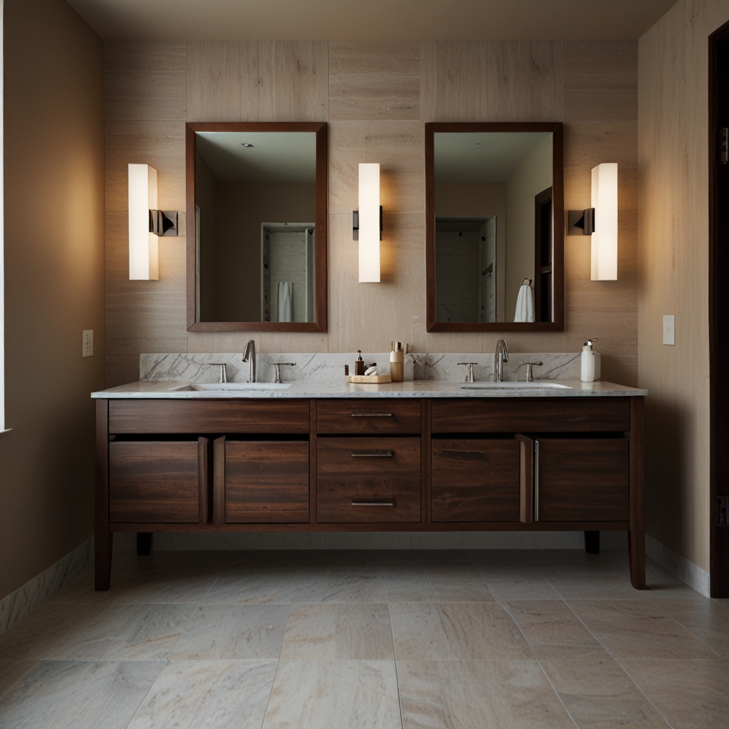 Stylish bathroom installation with shelf