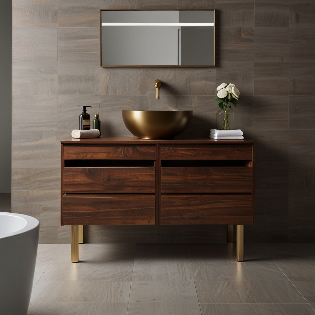 Rectangle ceramic sink on a cabinet