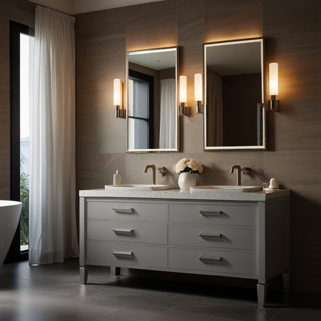 Energy-efficient bathroom mirror with LED lighting