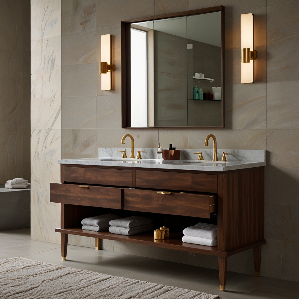 Elegant Dark Blue Vanity with Marble Top