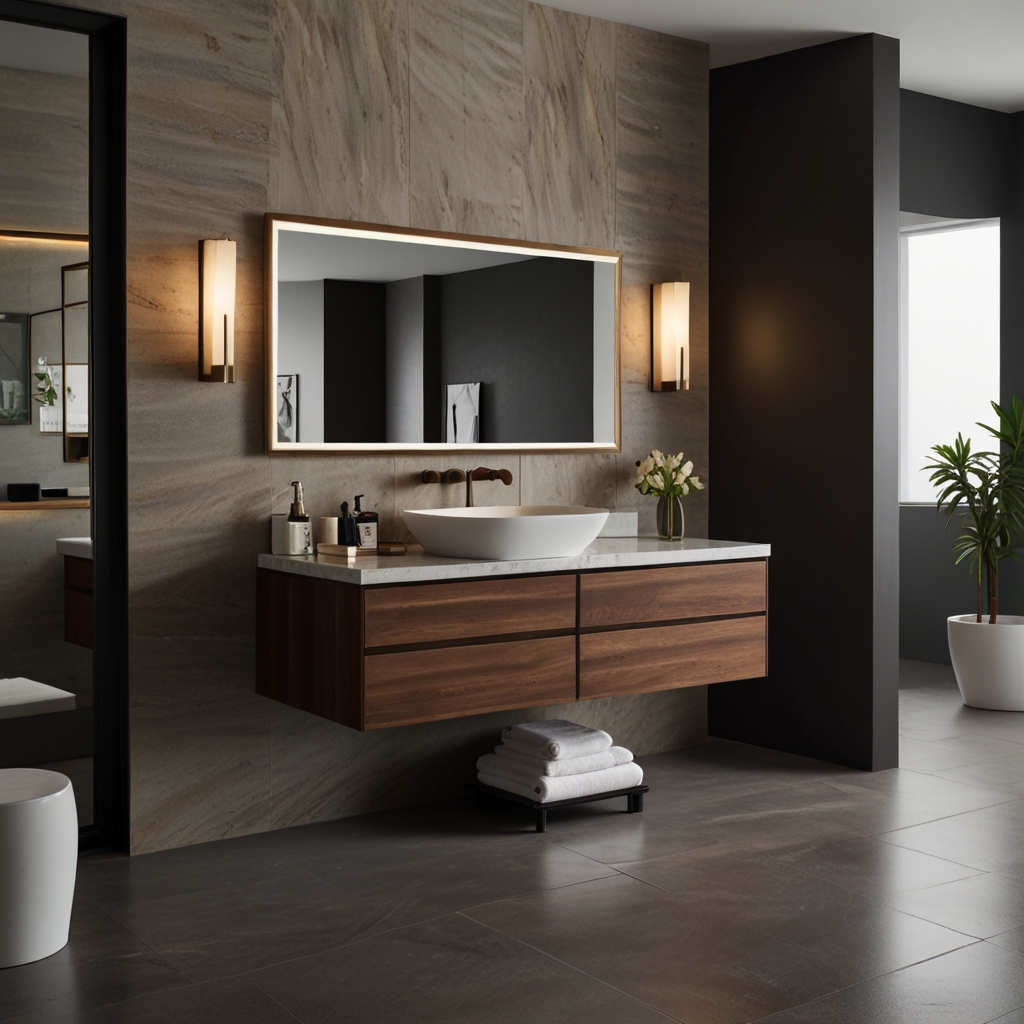 Modern bathroom with white freestanding tub