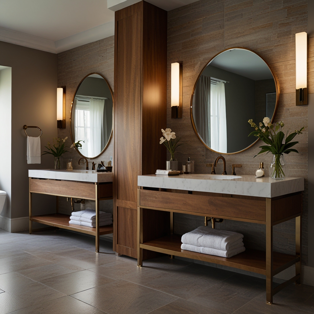 Side-lit rectangular mirror in modern bathroom