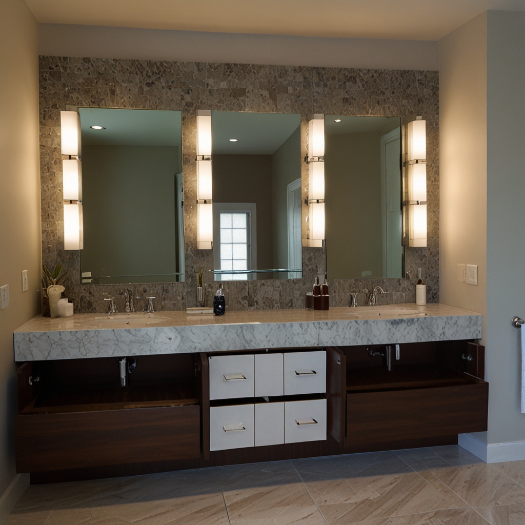 Sleek bathroom mirror with LED lights