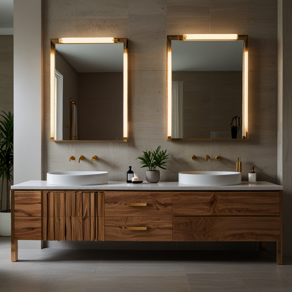 White cabinet with glass vessel sink